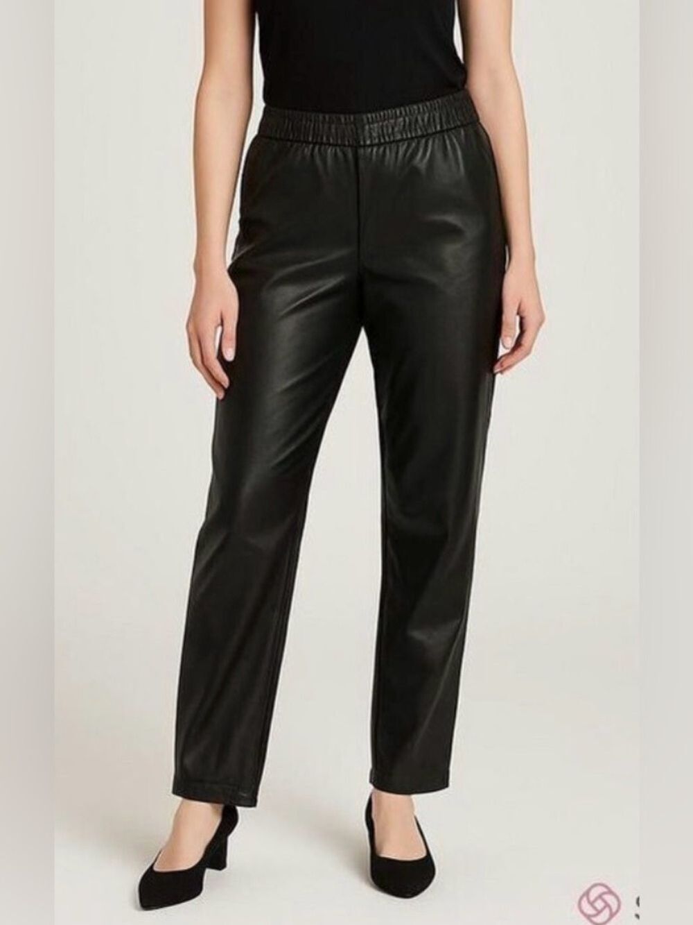 Diane Gilman Faux Leather Pants 2XT Black Stretch Pull On Elastic Waist Boho
